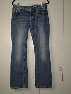 Miss Me Mid Rise Easy Boot Jeans Womens Size 30x33 Embroidered Embellished Denim